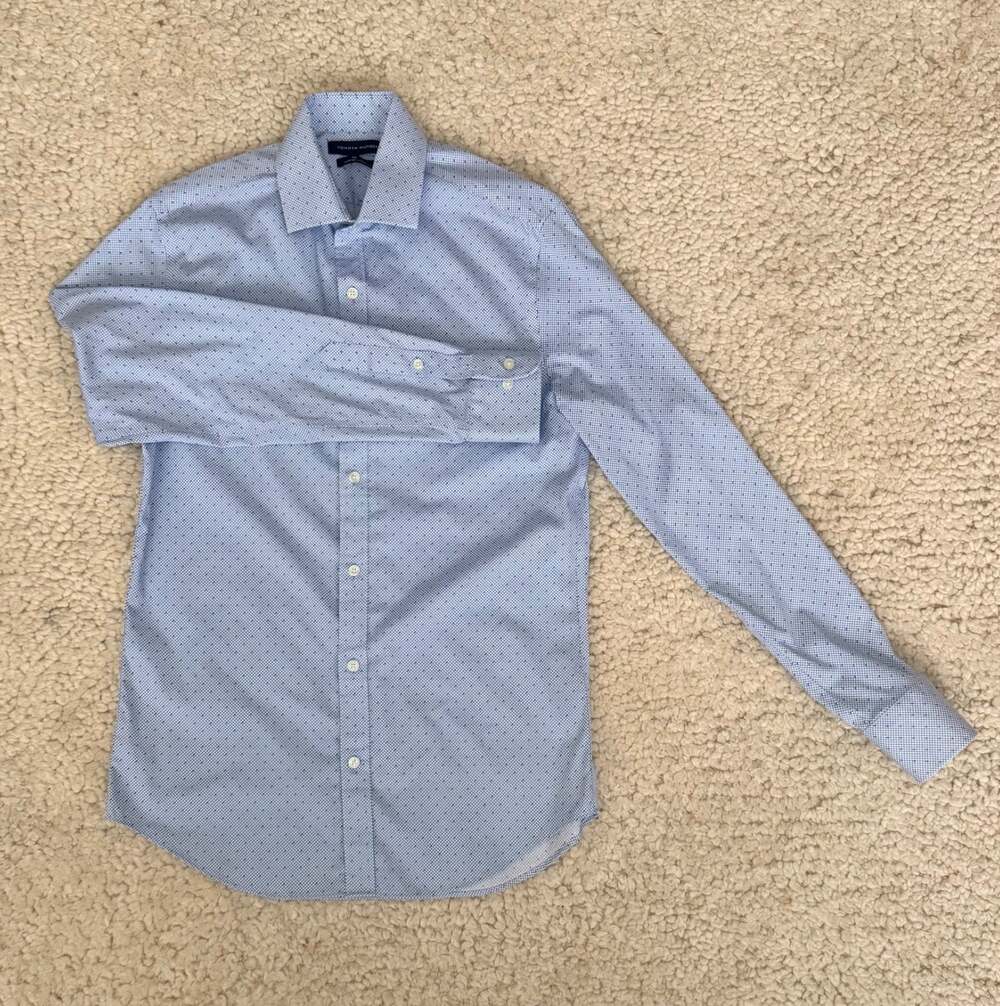 Tommy Hilfiger TH Flex Mens Dress Shirt S 14.5 32/33 Slim Fit Stretch Blue